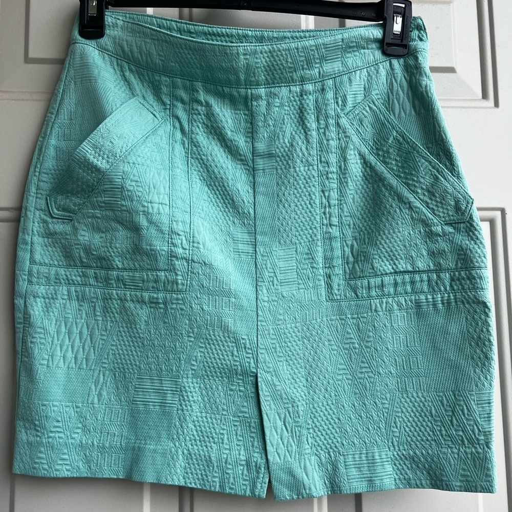 Rachel Comey Textured Cotton Skirt L Aqua Blue Green Designer Midi Skirt Artsy